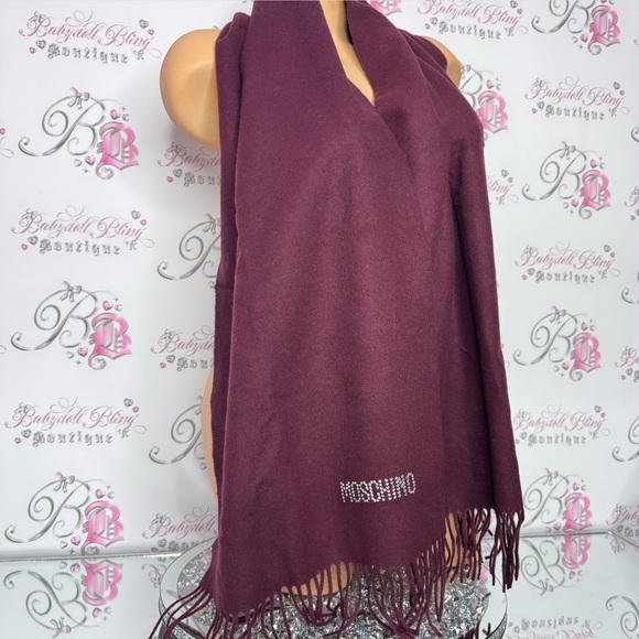 Moschino scarf scarve wrap burgundy purple red Swarovski crystals silver sparkle - Picture 6 of 7